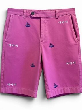 Brooks Brothers Men’s Pink Bermuda Chino Shorts Nautical Sailboat Flag Sz 32